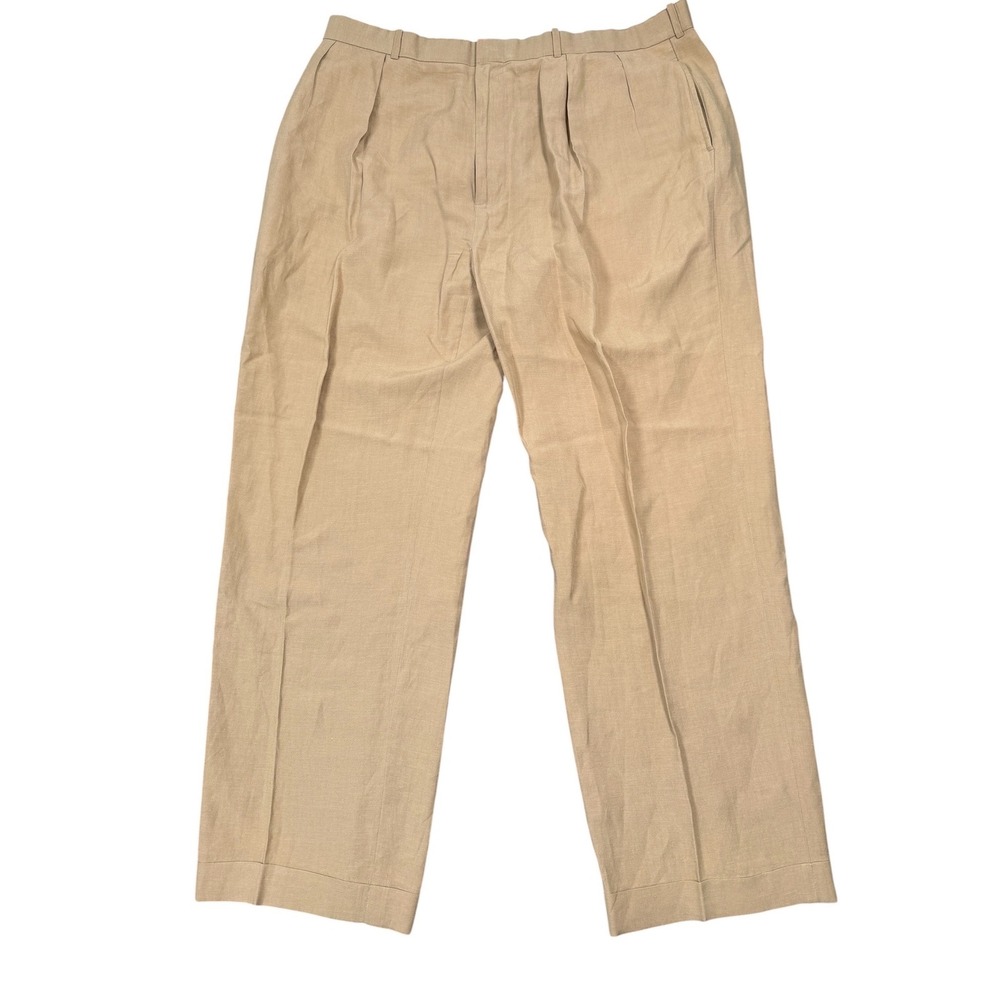 Polo Ralph Lauren Pleated Trousers Mens 40X29 Tan Linen Silk Blend Dress Pants